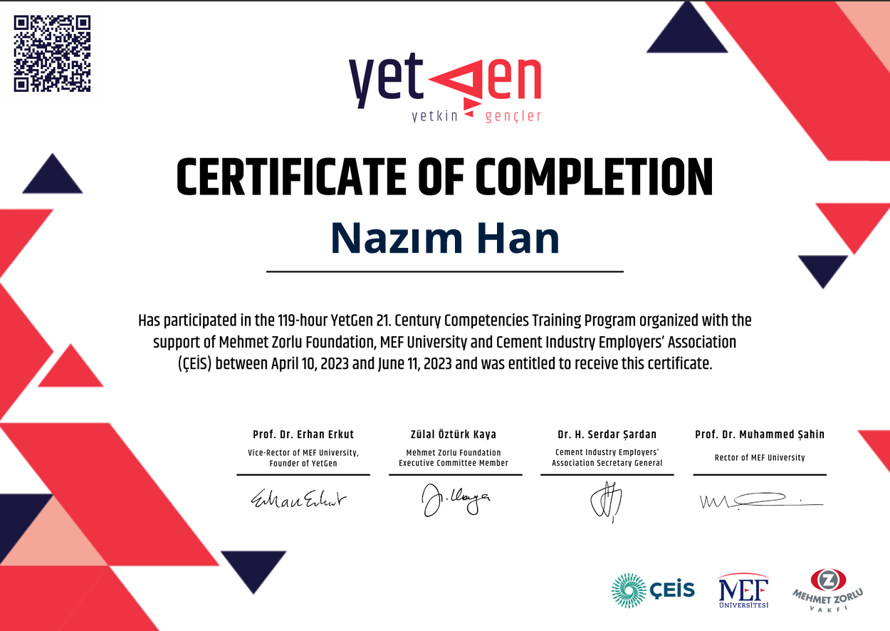 Yetkin Gençler Eğitim Sertifikası Önizleme