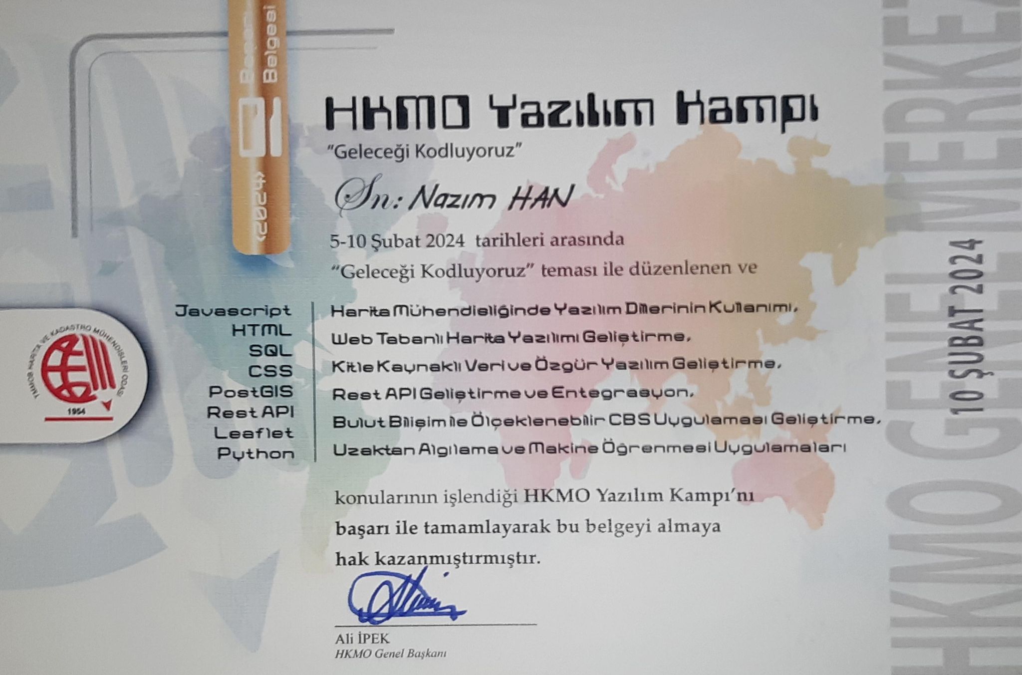 HKMO Yazılım Kampı Başarı Sertifikası Önizleme
